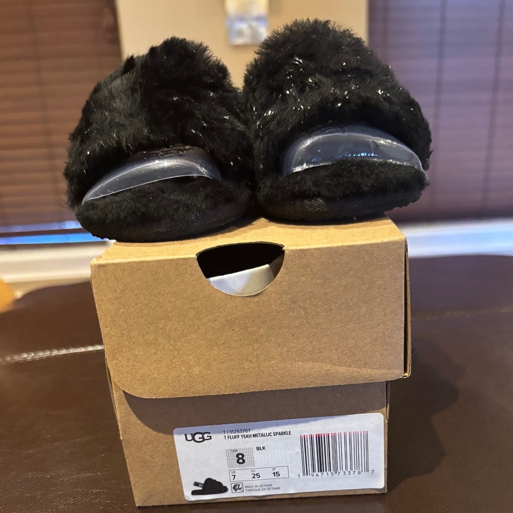 TODDLER UGG FLUFF YEAH METALLIC SPARKLE SLIPPERS SIZE 8C